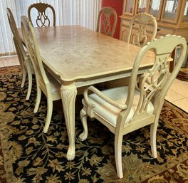 Solid Wood Dining Table With 6 Chairs - 1 Leaf Included