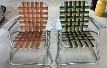 Outdoor Aluminum Folding Mesh-back Arm Chairs - 2 Total