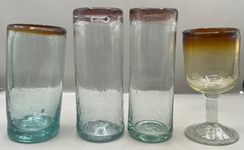 Hand Blown Drinking Glass Set - 4 Total