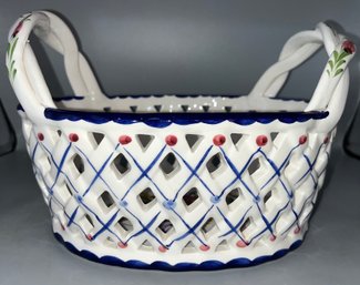 Hand Painted Ceramic Basket - Made In Portugal