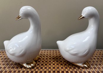 Ceramic Geese With Gold Detailing- Pair