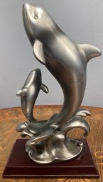 Herco Gifts Dolphin With Baby Wood Base Statue