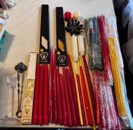 Large Tapered Candles & Flower Taper Candles Lot