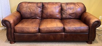 Thomasville Leather Sofa With Nailhead Accents
