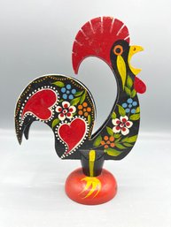 Decorative Hand Painted Rooster Shaped Wooden Napkin Holder - Made In Portugal