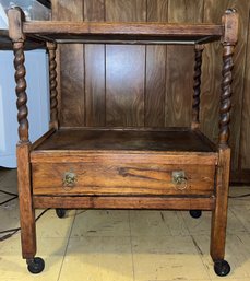 Vintage Singer Sewing Machine Table With Shelf & Drawer On Caster Wheels