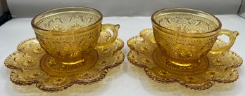 Indiana Glass Co. Amber Daisy Pattern Cup & Saucer Set - 12 Pieces Total