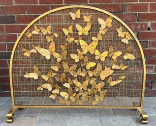 Decorative Gold-tone Butterfly Pattern  Metal Fireplace Screen