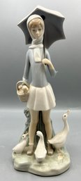 Lladro #4510 - Girl With Umbrella And Ducks - Porcelain Figurine