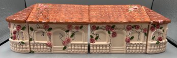 Vintage Hand Painted Ceramic House Canister Set With Salt & Pepper Shakers - 4 Piece Set
