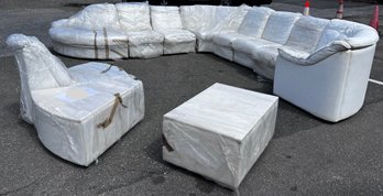 Large White Genuine Leather Sectional And Coffee Table