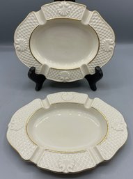 Lenox Ivory Porcelain Gold Rim Ashtray Set - 2 Total