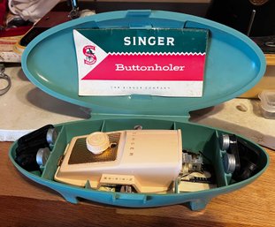 Vintage Singer Buttonholer In Retro Green Case