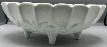 Indiana Glass Co. Milk Glass Embossed Grape Pattern Footed Fruit Bowl