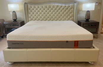 Michael Amini Hollywood Swank Creamy Pearl White Leather King Panel Bed
