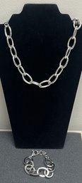 Silver-tone Costume Jewelry Necklace And Bracelet Set - 2 Pieces Total