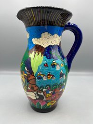 Hand Painted Ceramic Clay Pitcher -