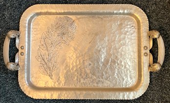 Trade Continental Mark Hand Wrought Aluminum Floral Pattern Serving Tray With Handles