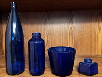 Cobalt Blue Vintage Glass Lot- 4 Pieces