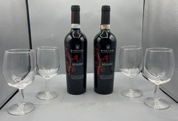 Bianchini Rossetti Mille 880 Red Wine With Wine Glass Set - 2 Bottles Total