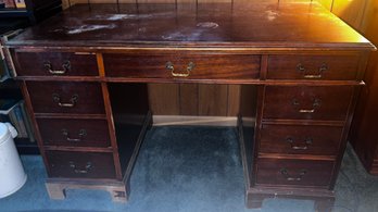 Wood Desk With Wood Floral Upholstered Chair