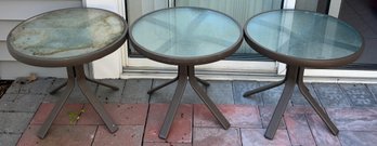 Aluminum Tempered Glass-top Round End Tables - 3 Total