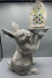 Decorative Resin Easter Bunny Statue Decor With Lighted Battery Operated Glass Egg
