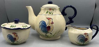 Hand Painted Ceramic Tea Set - 3 Pieces Total