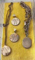 W Monogram Lot Of Jewlery- Earrings, Bracelet & Necklace