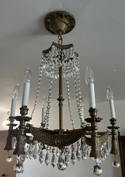 Vintage Brass-tone Crystal Teardrop 6-arm Chandelier