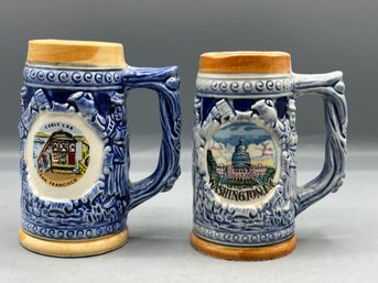 Hand Painted Ceramic Souvenir Steins - 2 Total - San Francisco / Washington DC