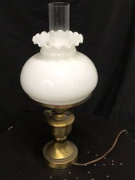 Hurricane Brass Electric Lamp With Globe Shademilk Glass