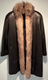 Fox Fur Leather Coat With Rabbit Fur Liner - Womens