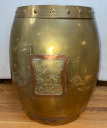 Large Brass/copper Floral Engraved Asian Inspired Garden Stool - Made In Hong Kong