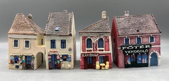 Mini Art Hand Painted Resin Miniature House Figurines - 4 Total