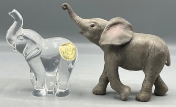 Lenox Porcelain & Crystal Elephant Figurines - 2 Total