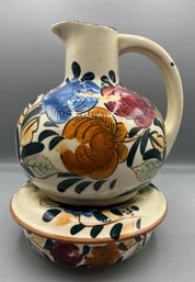 Vintage Nasco Hand Painted Ceramic Floral Pattern Tea Pitcher With Warming Tray