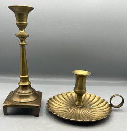 Solid Brass Candlestick Holders - 2 Total