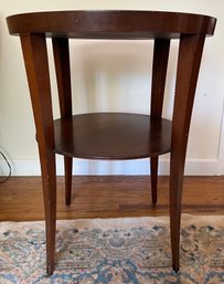 Solid Wood Leather-top Round End Tables With Shelf  - 2 Total