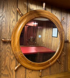 Solid Wood Ship Wheel Style Framed Wall Mirror