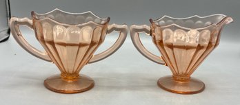 Pink Depression Glass Sugar Bowl And Creamer Set - 2 Pieces Total