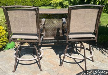 Outdoor Cast Aluminum Bar With 2 Swivel Cast Aluminum Resin Wicker Bar Stools - 3 Piece Set