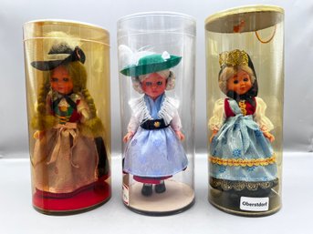 Vintage German Souvenir Dolls In Original Case- Lot Of 3