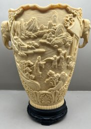 Beautiful Vintage Resin Ivory Carved Vase