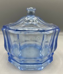 Indiana Glass Co. Concord Octagon Pastel Light Blue Glass Lidded Candy Bowl