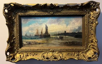 Antique S.A. Galton Signed Oil On Canvas With Ornate Plaster Wooden Framed - The Kent Coast