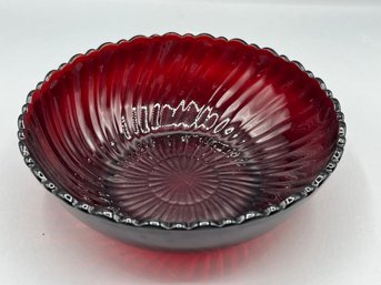 Anchor Hocking Royal Ruby Red Scalloped Swirl Glass Bowl