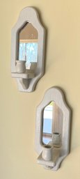 Wooden Mirrored Candlestick Wall Sconces - 2 Total