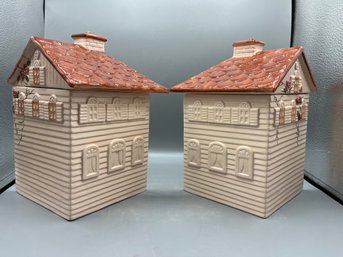 Hand Painted Triangular Ceramic House Canister Set - 2 Total