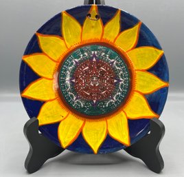 Hand Painted Sunflower/aztec Pattern Terracotta Plate